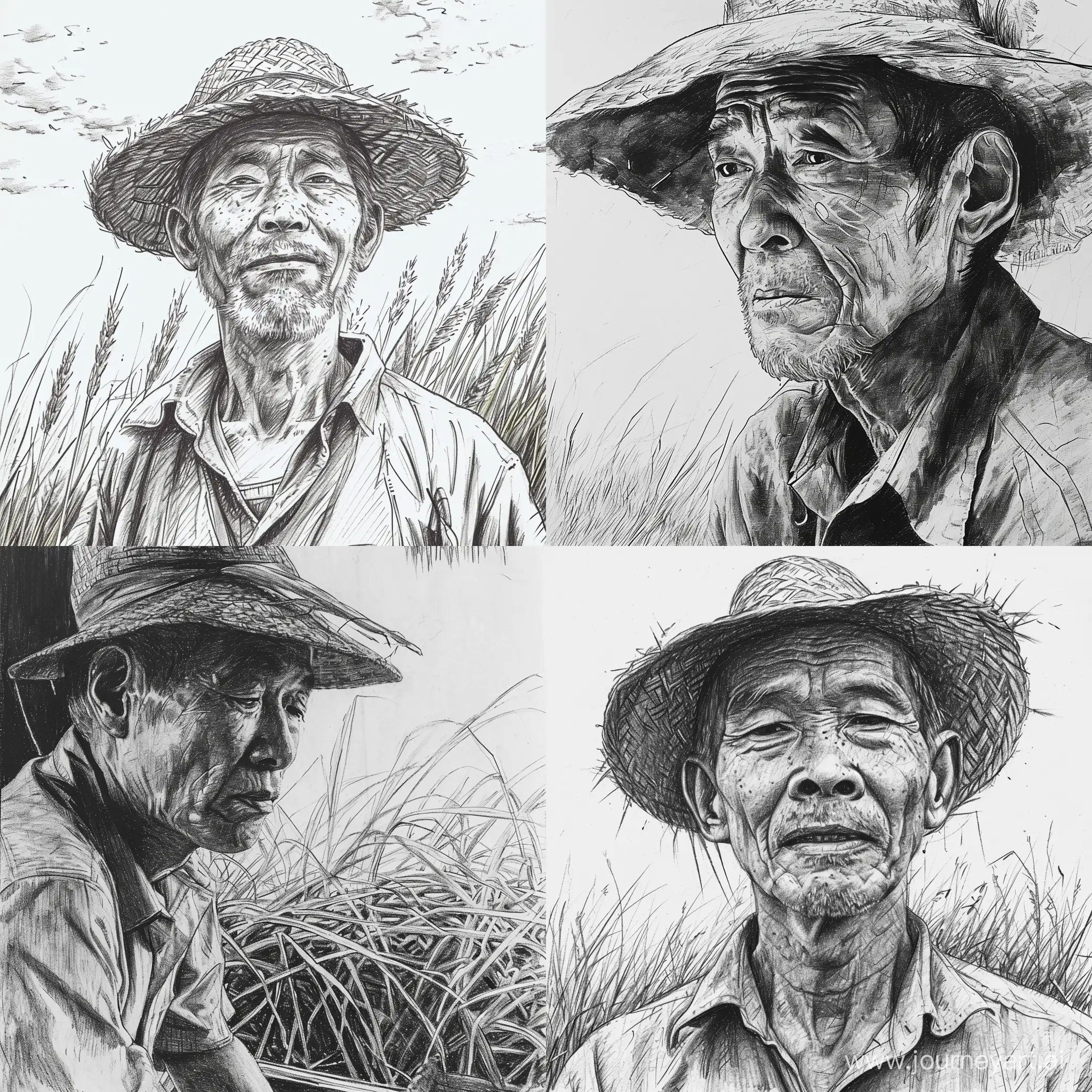 Rural-Man-in-Old-Anime-Style-Vintage-Pencil-Drawing-in-Black-and-White
