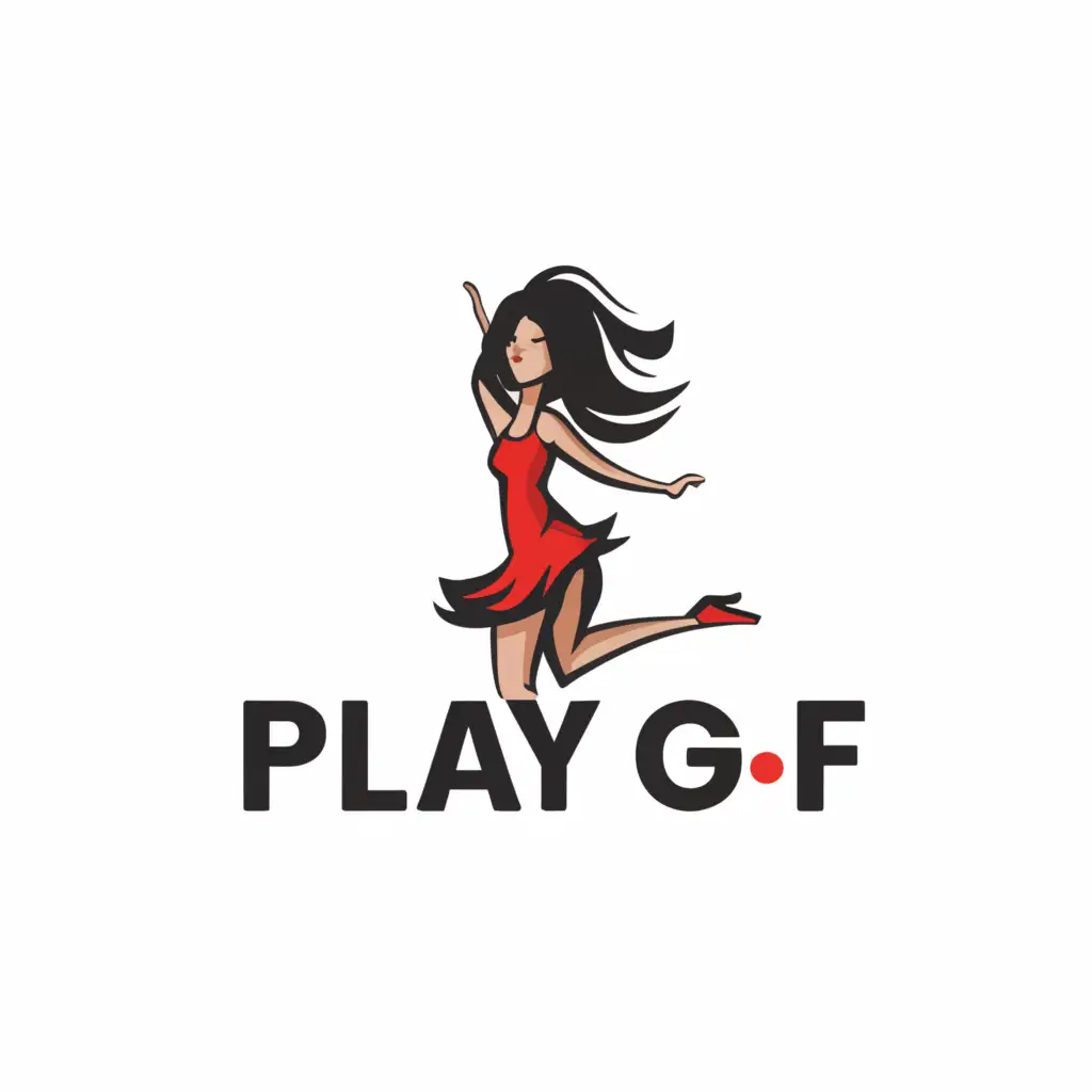 a logo design,with the text "playgf", main symbol:short skirt cam girl,Moderate,clear background