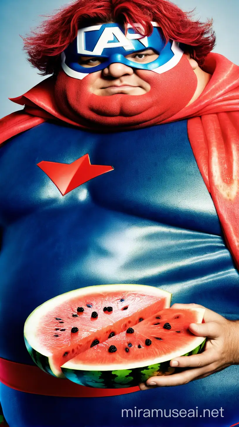 Colorful Superhero Watermelon Man Bursting with Charm and Vigor