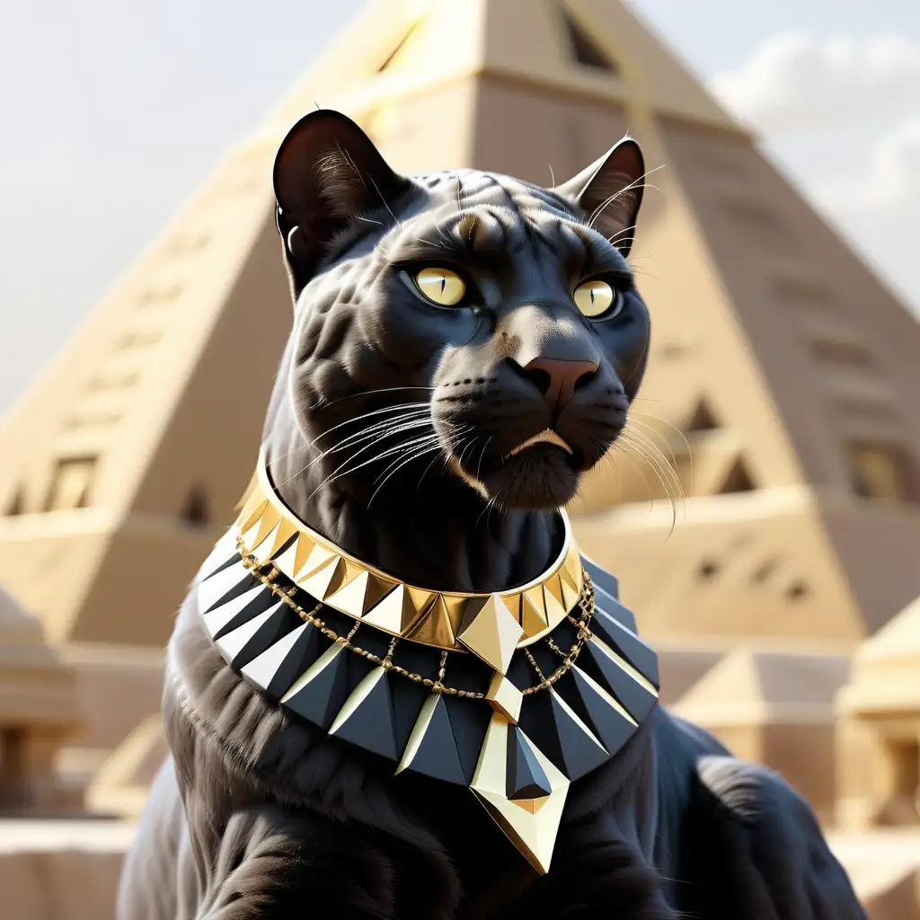 Majestic Black Panther with Gold Collar in Luxurious Pyramid Setting