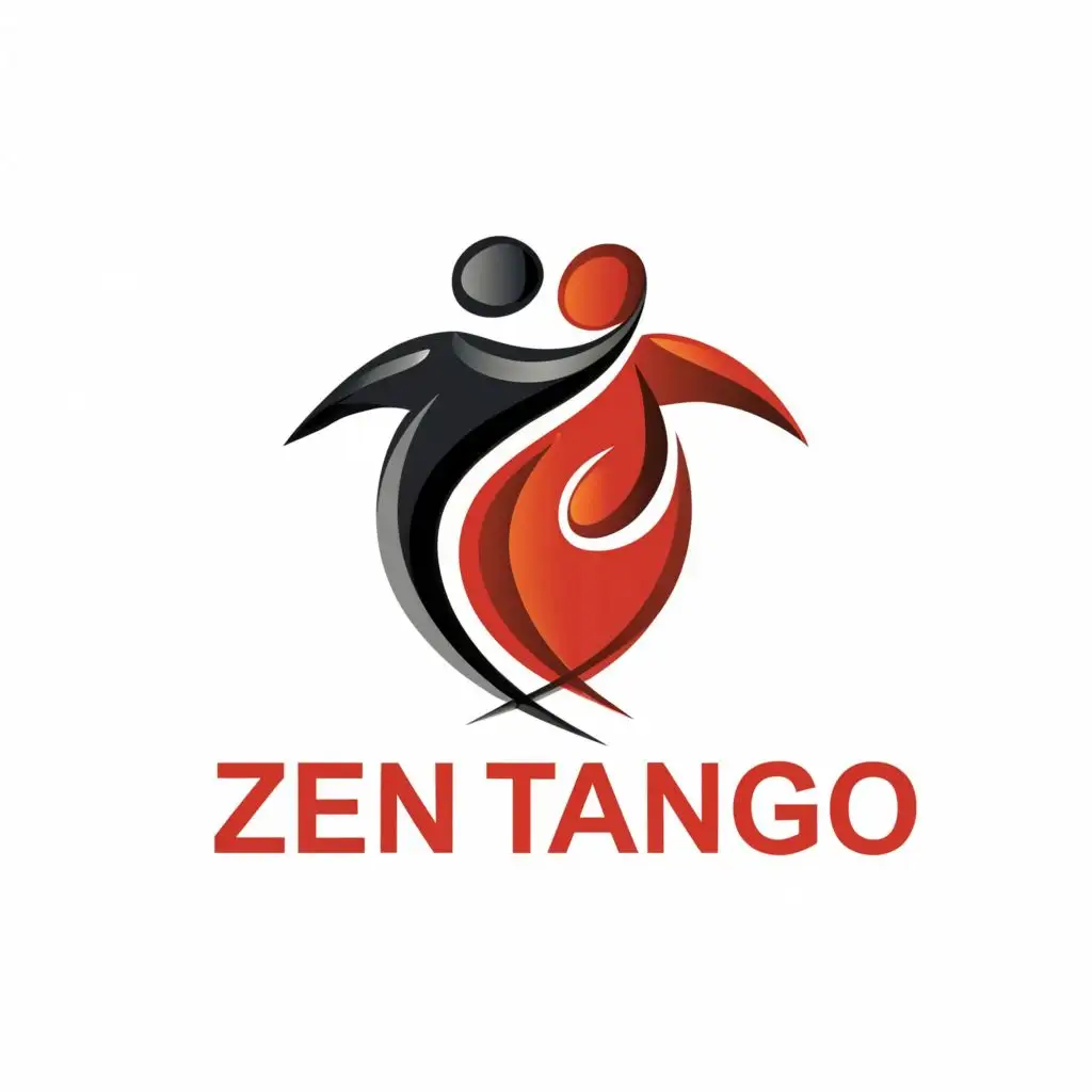 logo, Man and woman hugging like yin and yang symbol creating synergy. With silhouette style using colour scheme red and black. 2 heart connection. dance transcendent meditative mind
Simplicity. Zen theme., with the text "zen tango", typography, be used in Religious industry