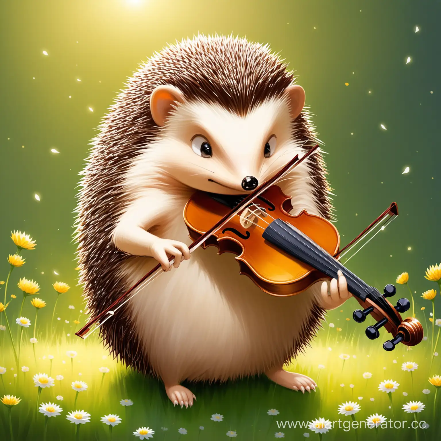 The hedgehog plays the violin sadly and tenderly