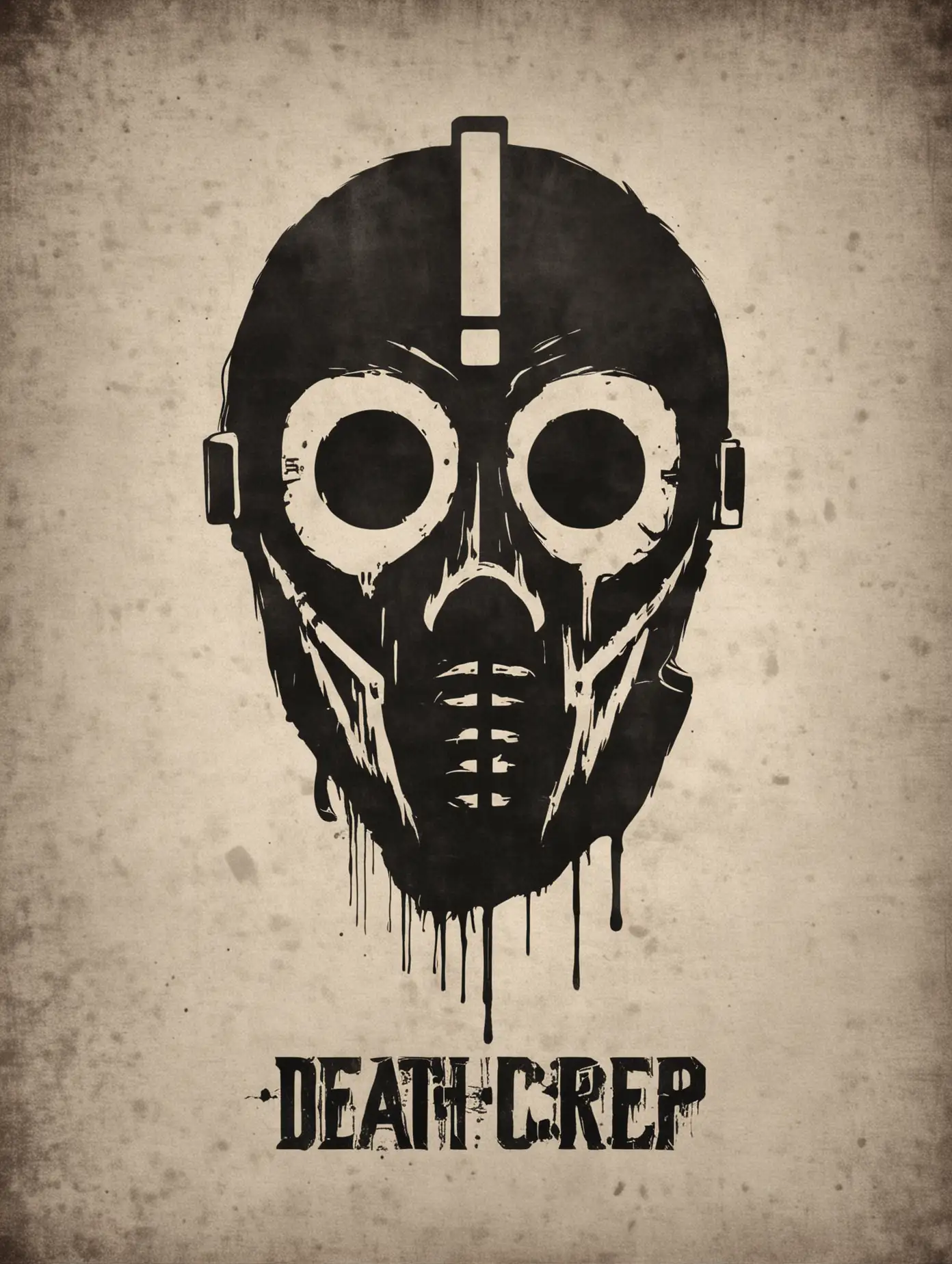 stencil, minimalist, simple, vector art, black and white, silhouette, negative space, grindhouse movie poster, "Death Grip" plague mask