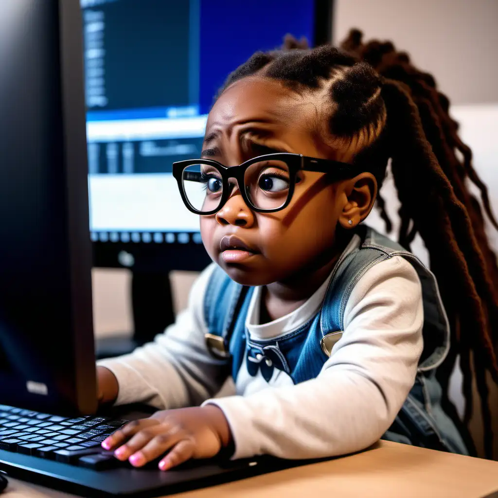 Pixar Style African American Girl Crying at Computer with Instagram