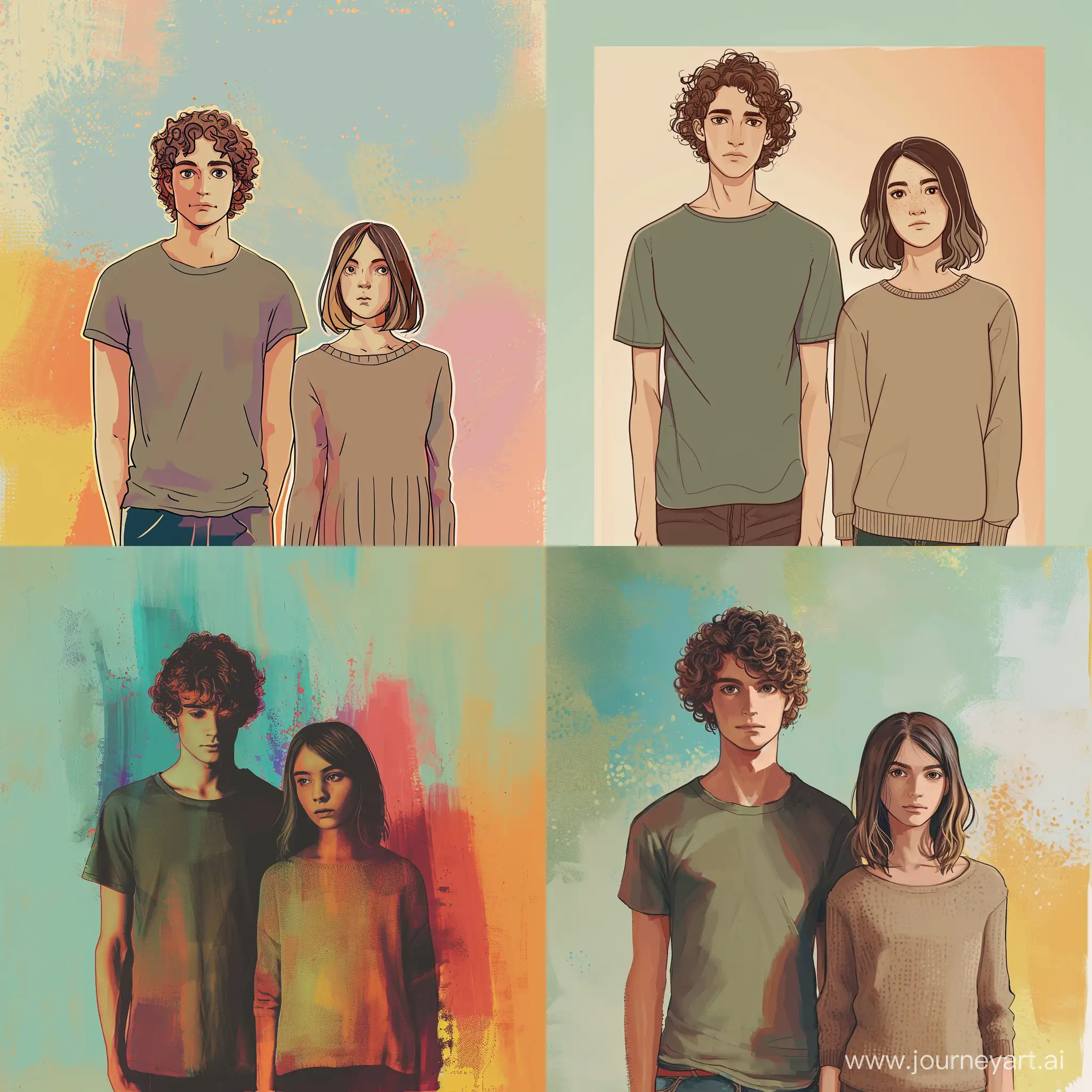 Tall-Guy-and-Short-Girl-Abstract-Art-with-Brown-TShirt-and-Sweater