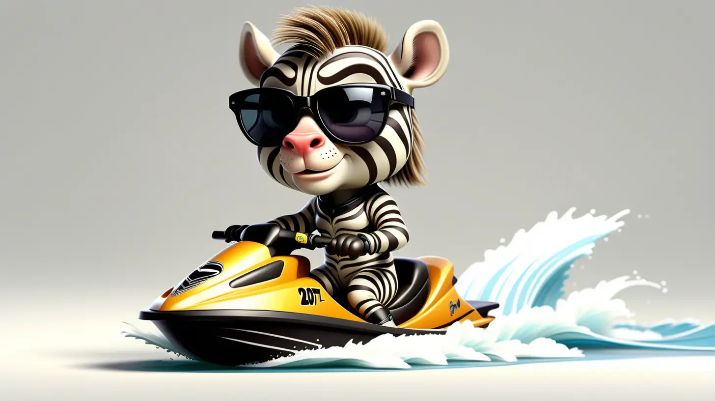 Adorable Zebra Jet Skiing with James Bond Swagger Cartoon Sticker