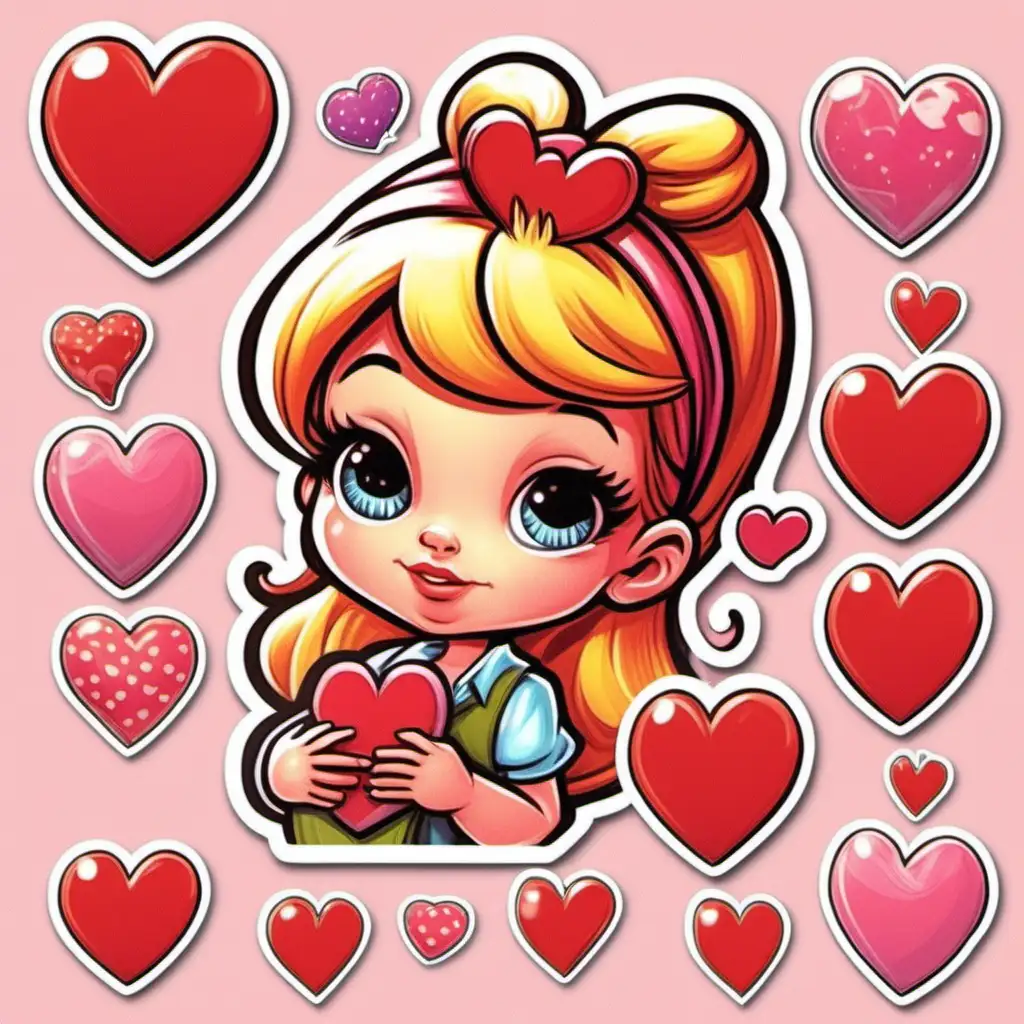 Adorable Retro Valentine Cartoon Sticker with Incredible Detail in 16K Resolution