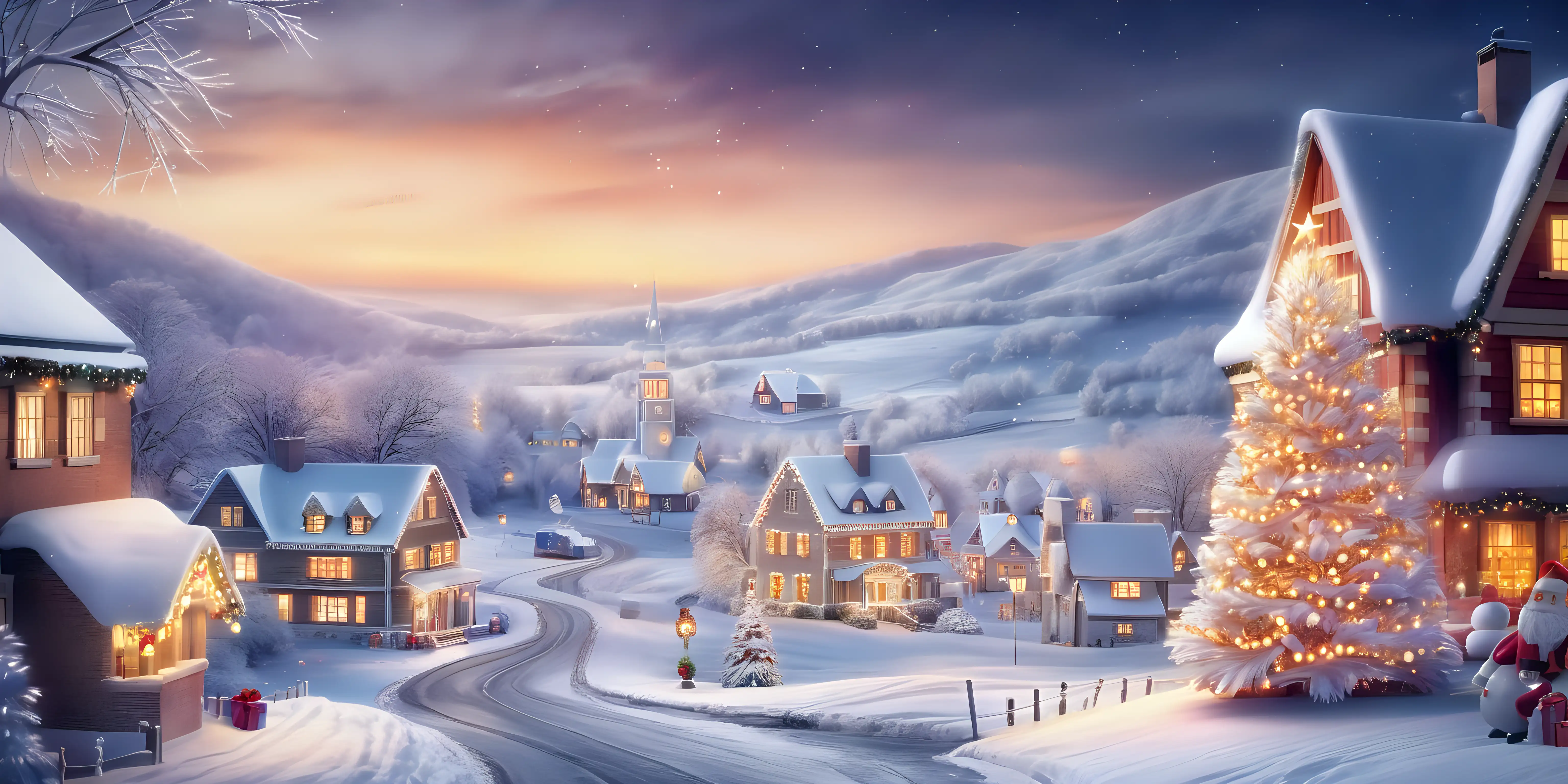 Gorgeous Christmas Scenery Festive Lights and Snowy Landscape