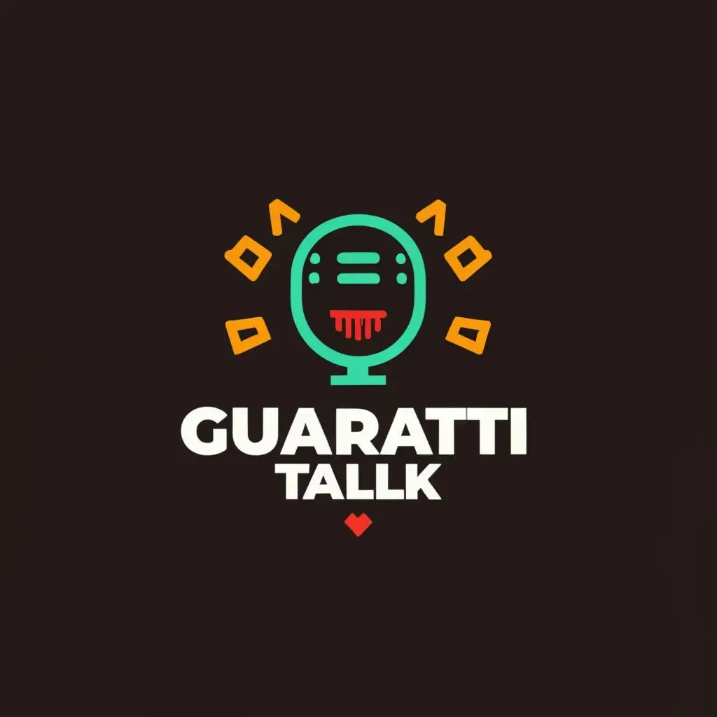 a logo design,with the text "Gujarati Talk", main symbol:Use black backgroud and mic symbol should in ,Moderate,be used in Entertainment industry,clear background