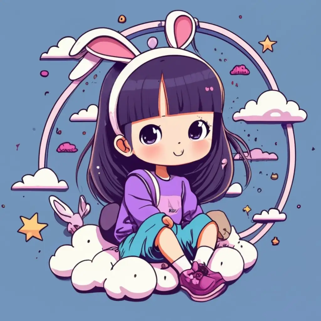 LOGO-Design-For-T-Claws-Dreamy-Chibi-Anime-Style-with-Pastel-Purple-and-Bunny-Headband