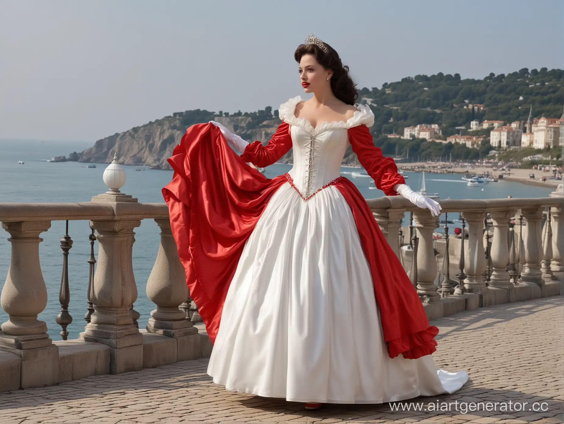Regal-Red-Dress-Queens-Elegant-Seaside-Stroll