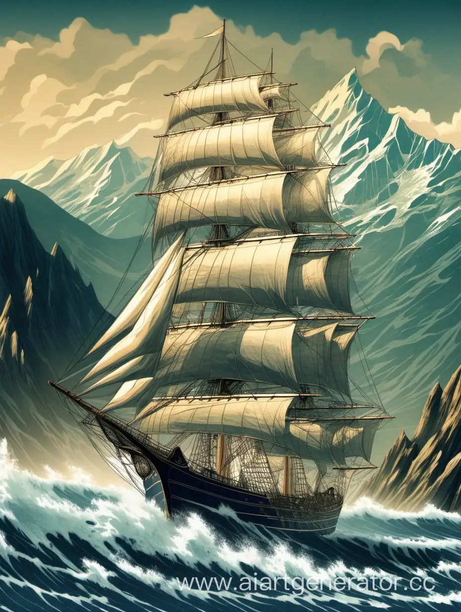Sailing-Ship-Amidst-Majestic-Mountain-Waves