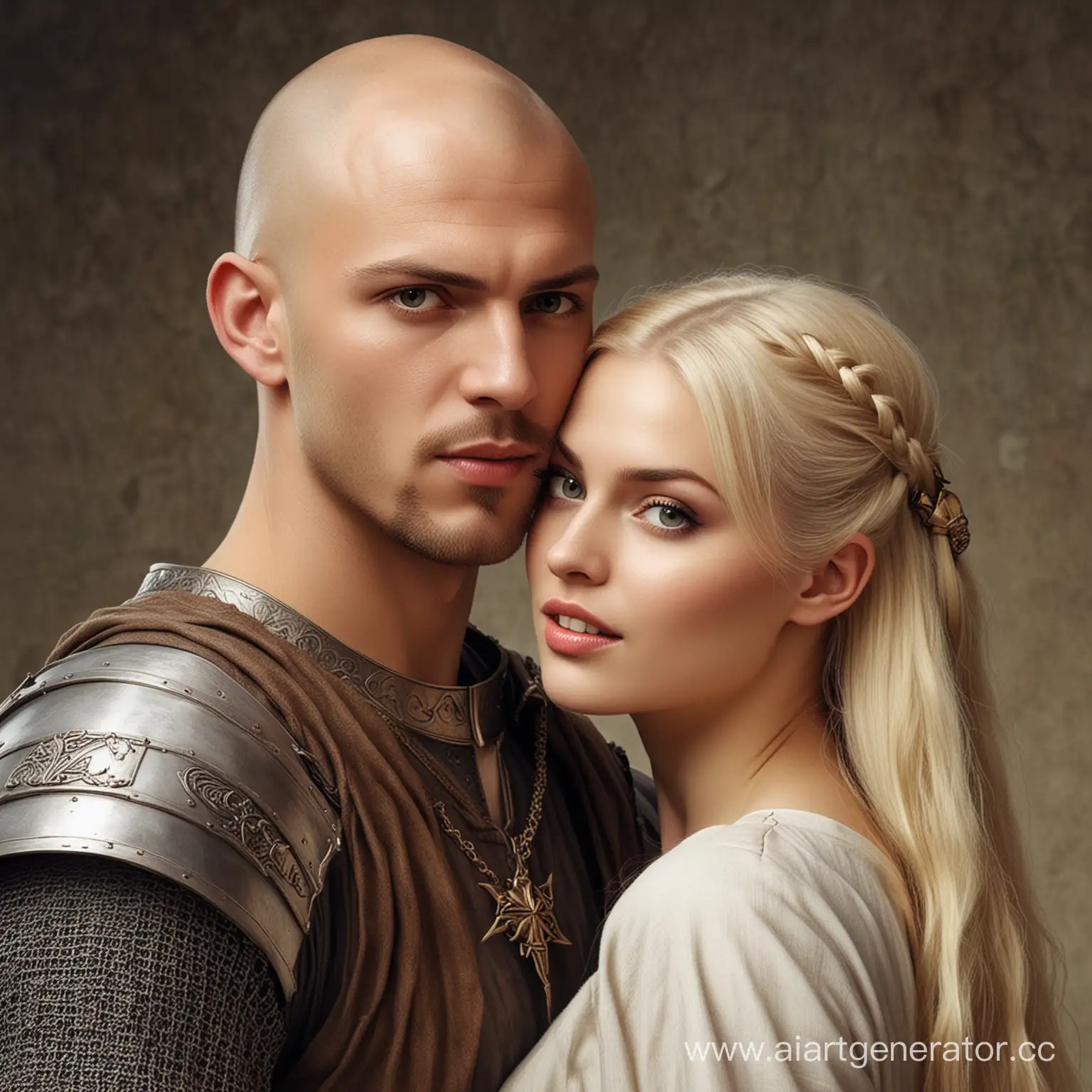 лысый парень и девушка блондинка средневековье анфас