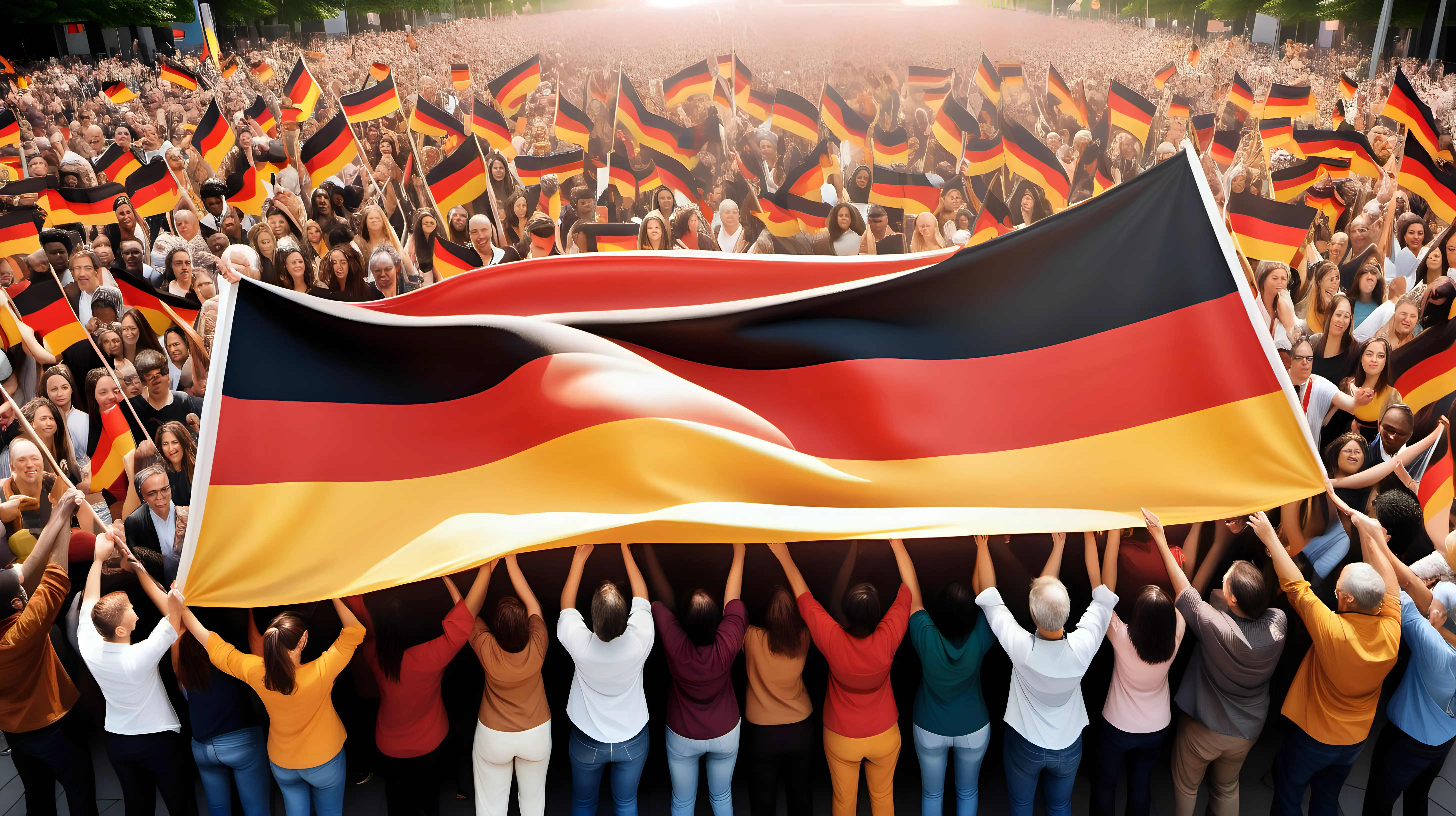 Diverse Crowd Unites in German Flag Celebration