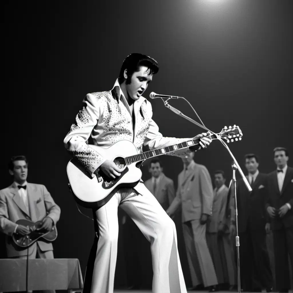 Elvis Presley Performing Live with Guitar on Stage