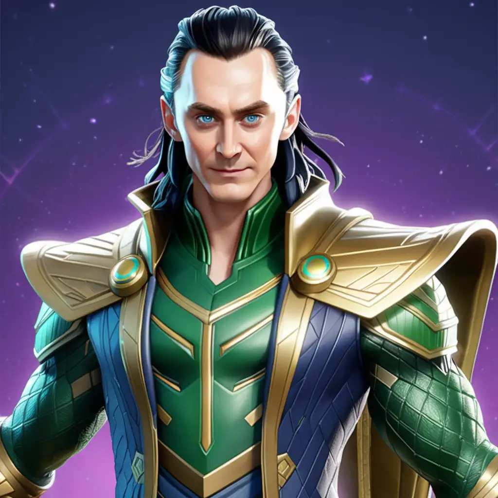 Loki Marvel Character in Epic Fortnite Style amidst Majestic Asgard