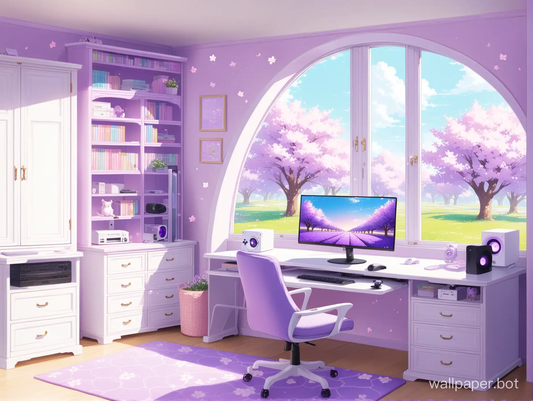 Cottagecore-Gaming-Setup-with-Cherry-Blossom-and-Lavender-Accents