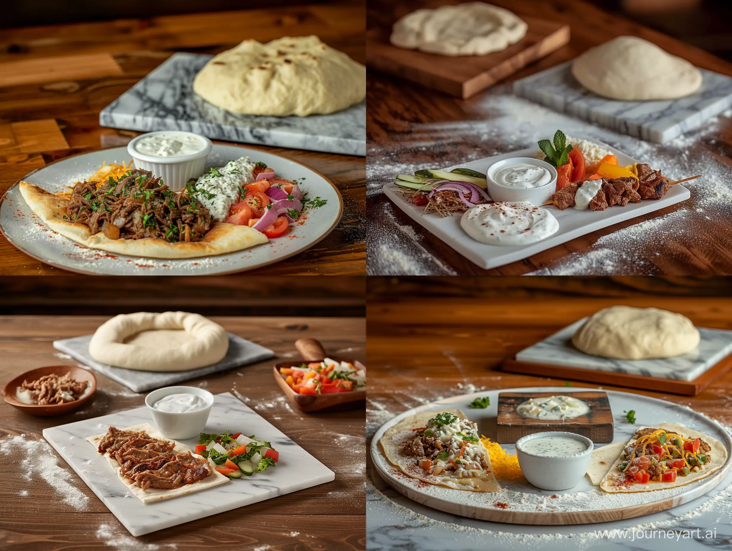 Delicious-Gyros-Platter-with-Fresh-Ingredients-on-Wooden-Table