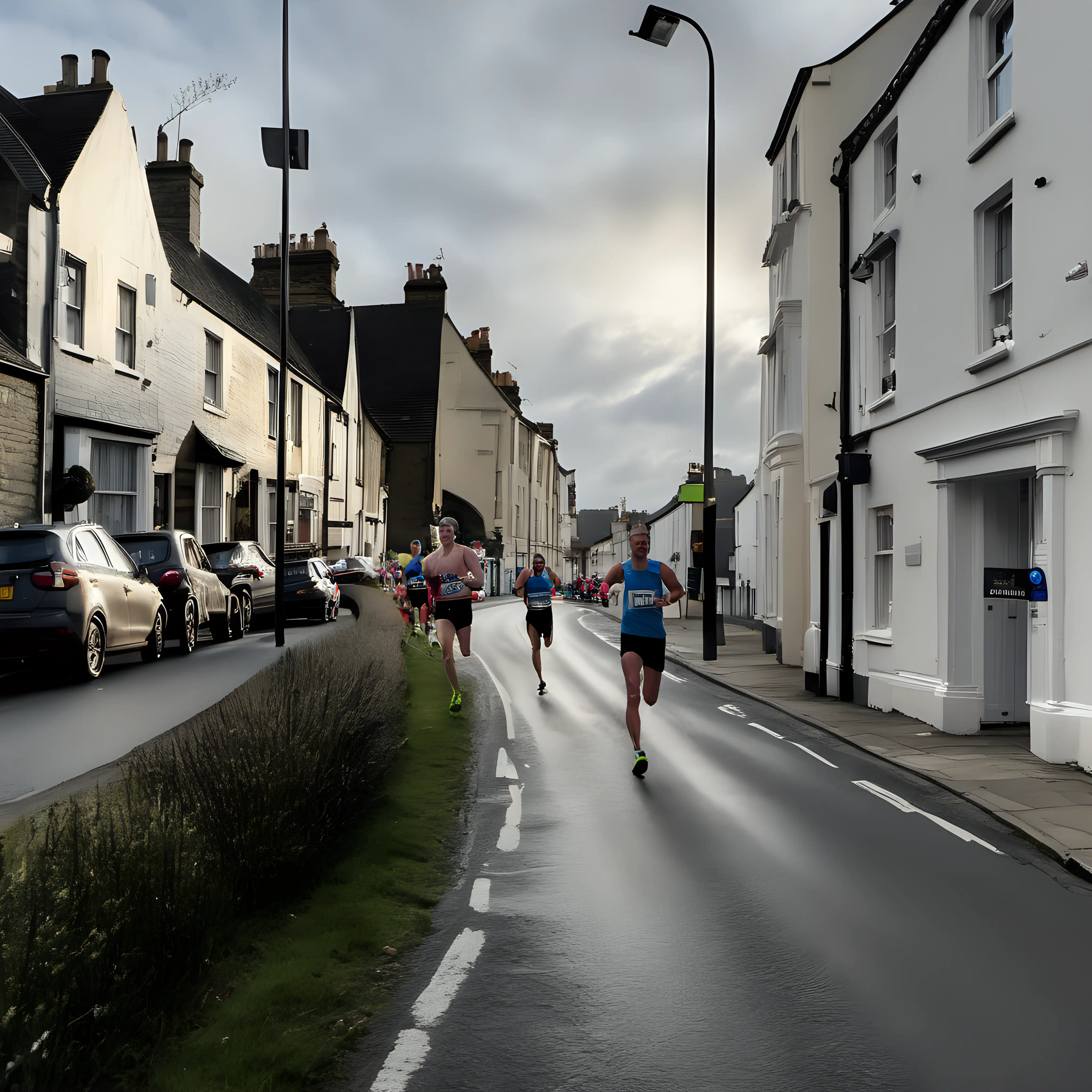runners taking part in a road race down this street with no cars in picture