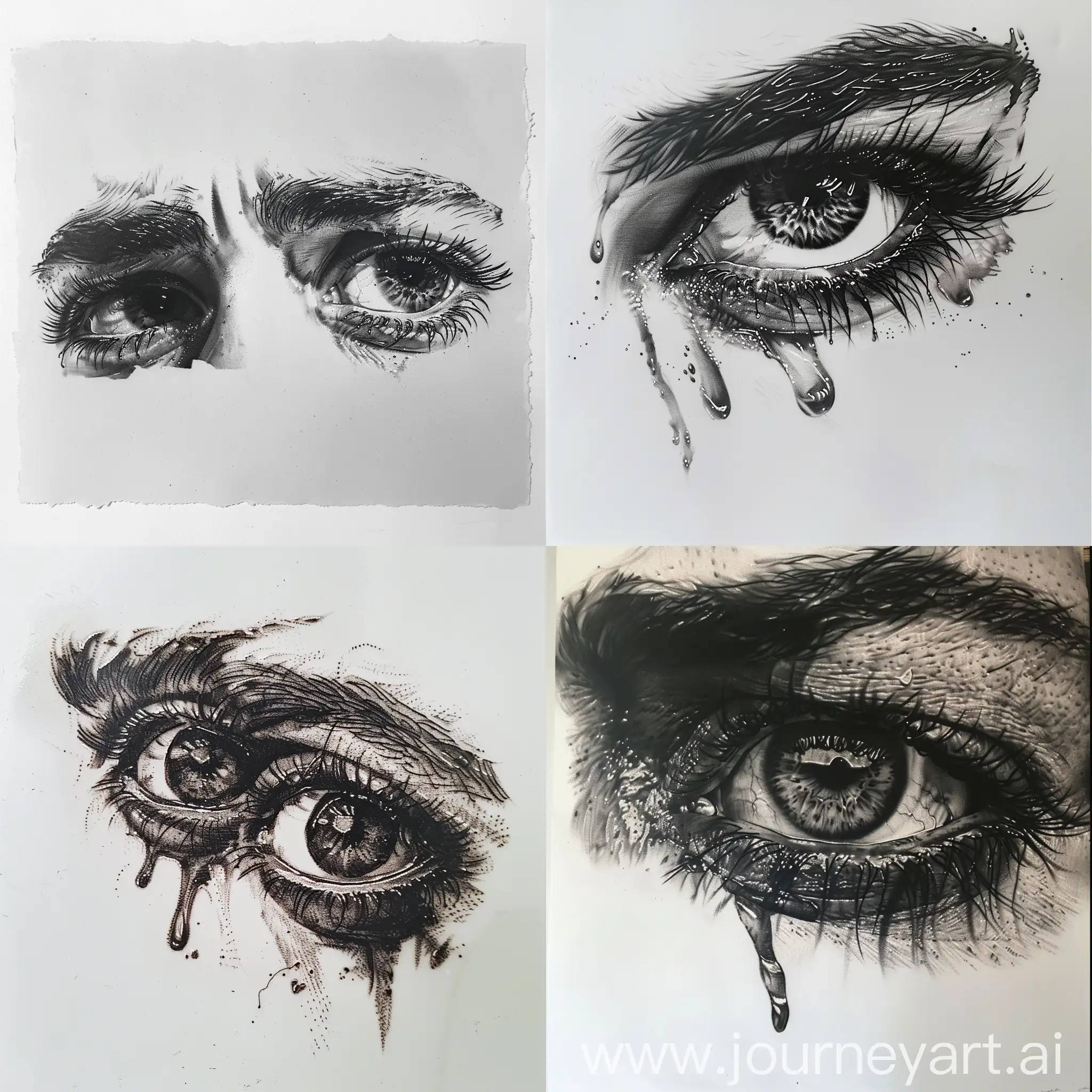 crying eyes micro realist tattoo design on white background black and grey