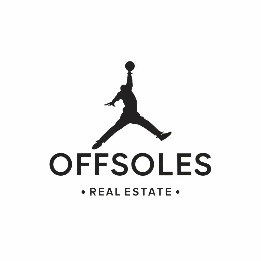 logo, with Jordan shoe and modern font with clean aesthetic vibes, with the text "offsoles", typography, be used in Real Estate industry