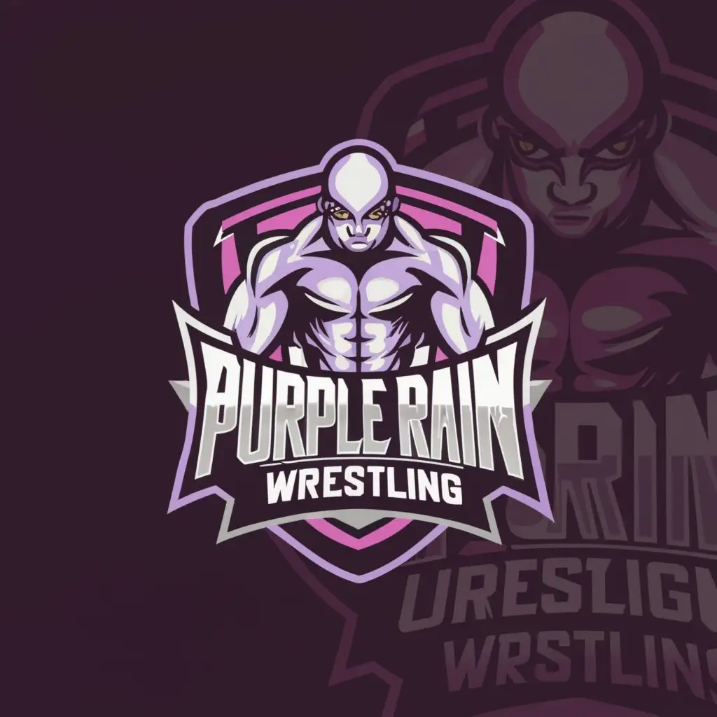 a logo design,with the text "Purple Rain Wrestling ", main symbol:Pro Wrestler,Moderate,be used in Sports Fitness industry,clear background