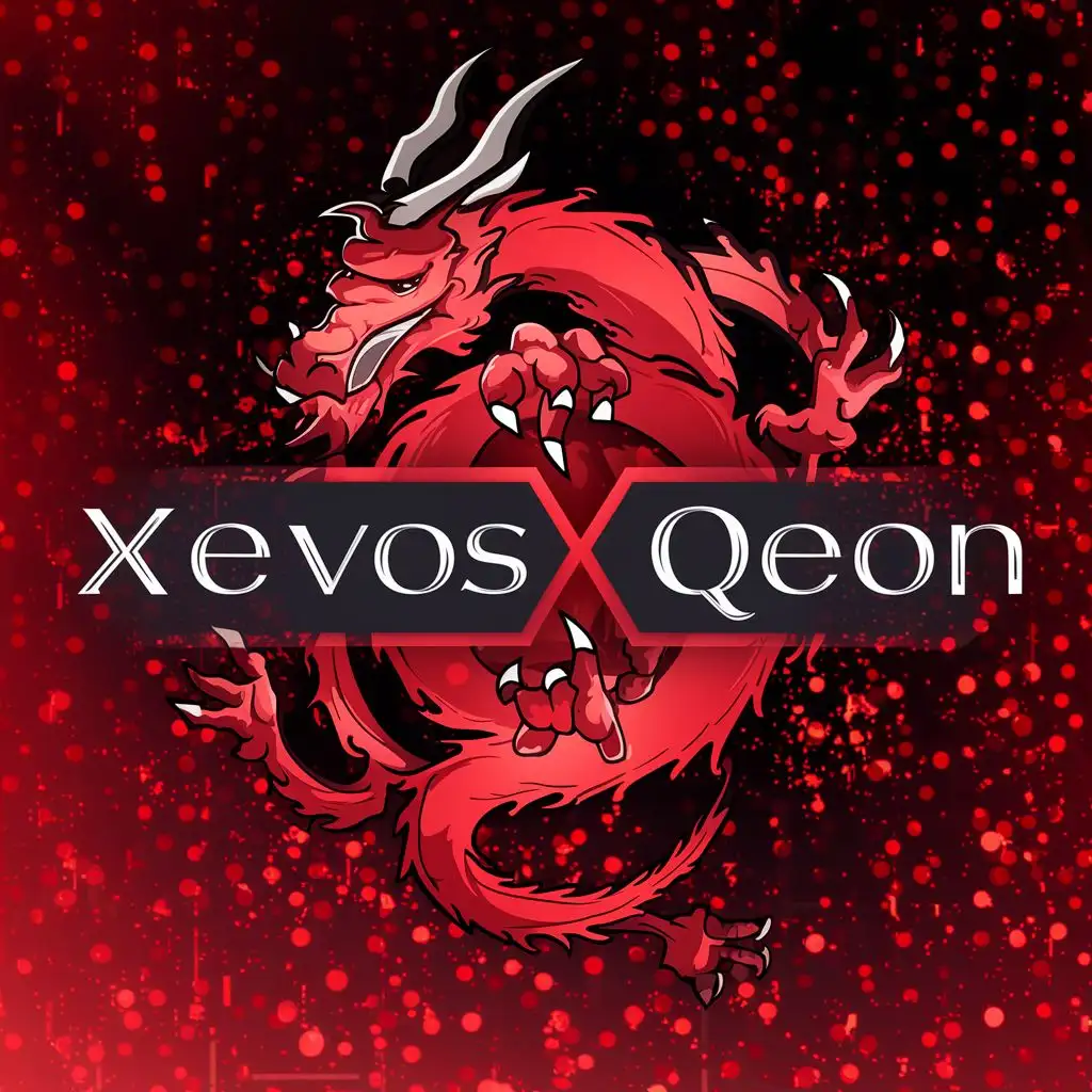 logo, Red fire Dragon and red background and dark text, with the text "Xevos Qeon", typography, be used in Technology industry
