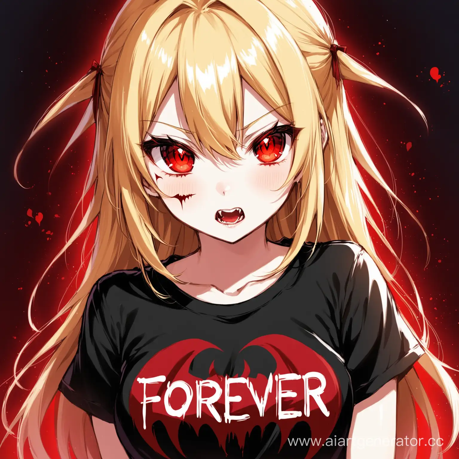 Blonde-Anime-Vampire-Girl-with-Red-Eyes-TShirt-Forever233-Fan-Art