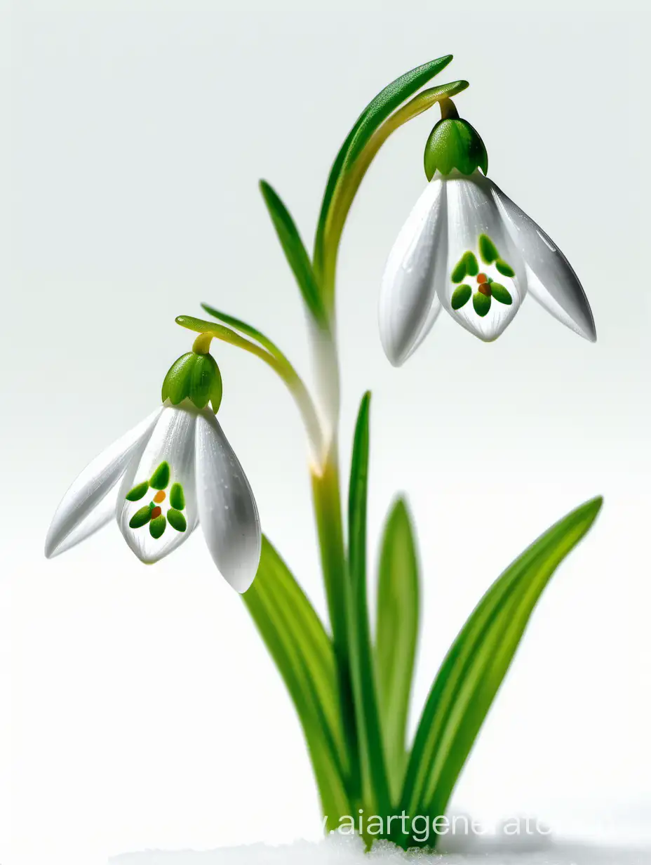 Vibrant-Snowdrop-Wild-Flower-in-8K-AllFocus-with-Fresh-Green-Leaves-on-White-Background