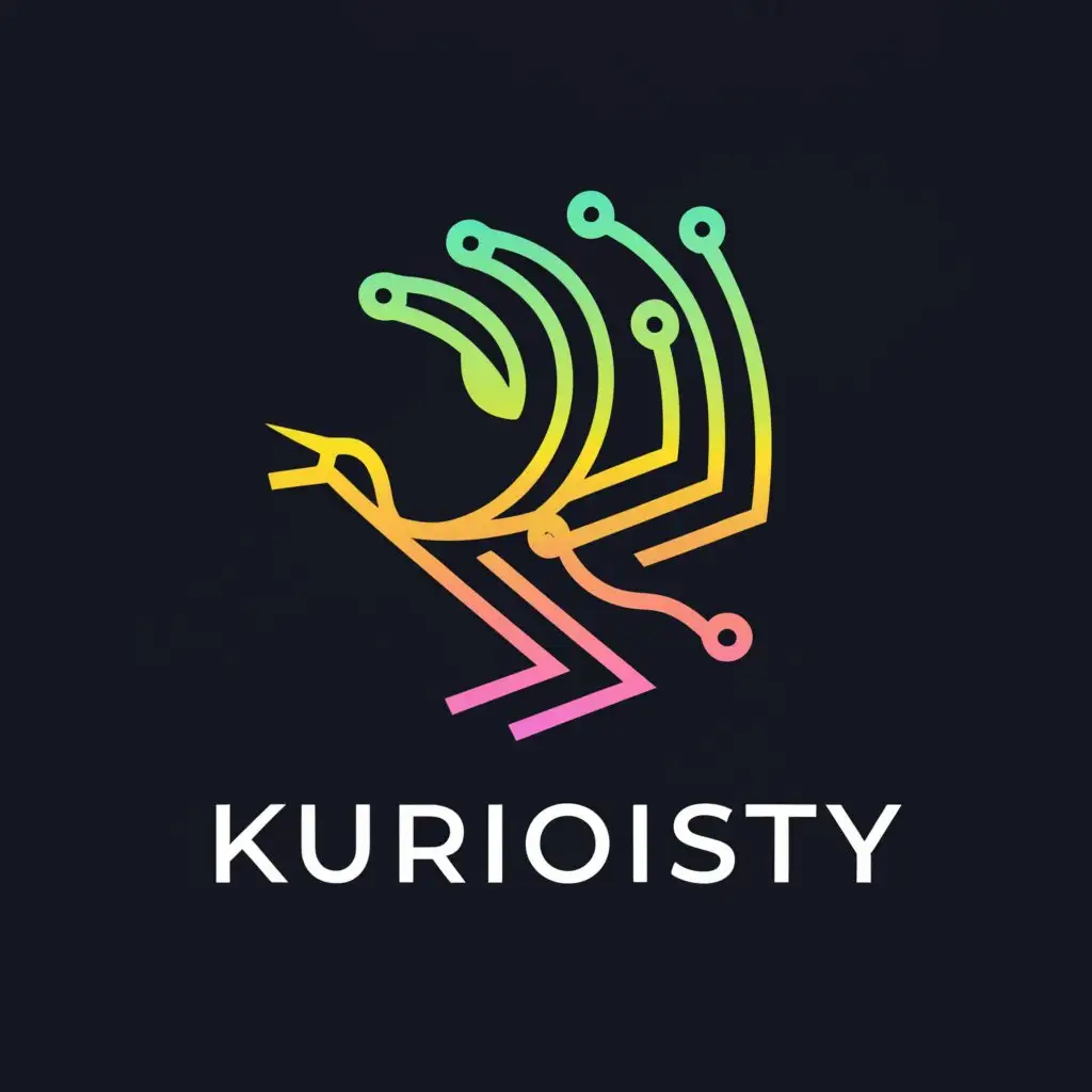 a logo design,with the text 'KURIOSITY', main symbol:digital bird of paradise,complex,be used in Technology industry,clear background