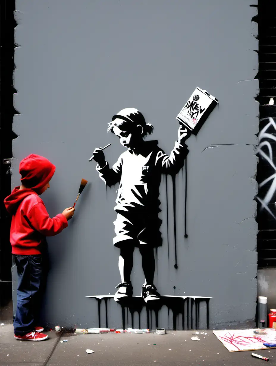 painting streetkids, grafiti, style banksy, New york