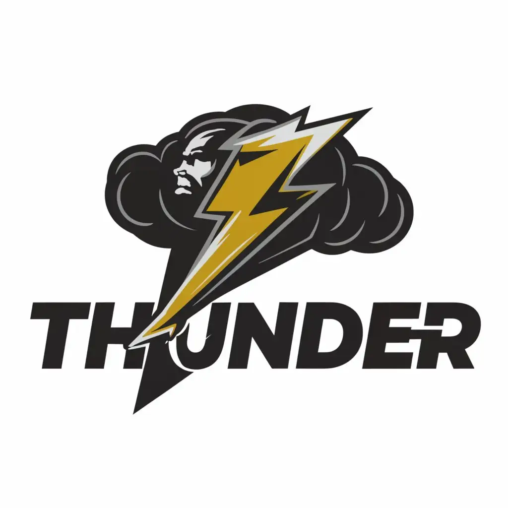 a logo design,with the text 'Thunder', main symbol:cloud, lightning, face,complex,be used in Sports Fitness industry,clear background