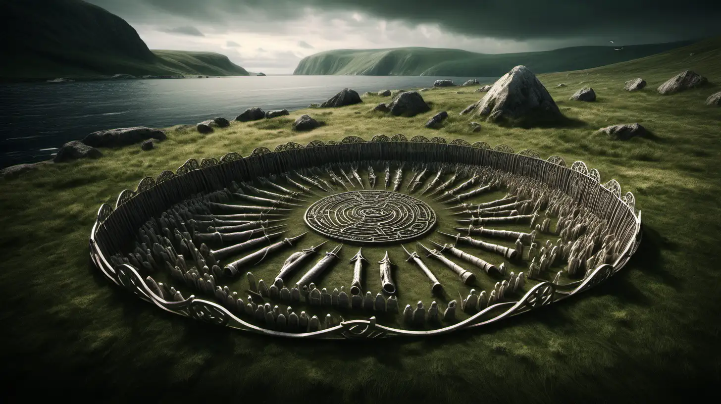 create an epic, vivid image of viking burial sites