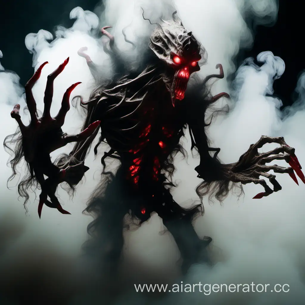 гуманоидная фигура из густого дыма с красными глазами или как худое серое существо с торчащими волосами, острыми зубами и гигантскими когтями, прикрепленными к пальцам