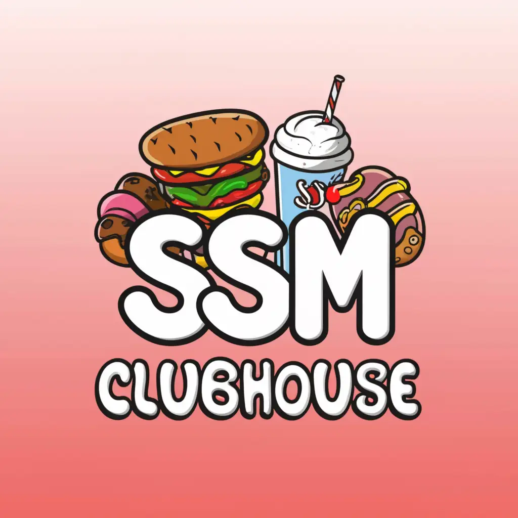 a logo design,with the text "SSM ClubHouse", main symbol:Sandwich, Milk Shake, Macaroons, Corndog,Moderate,be used in Restaurant industry,clear background