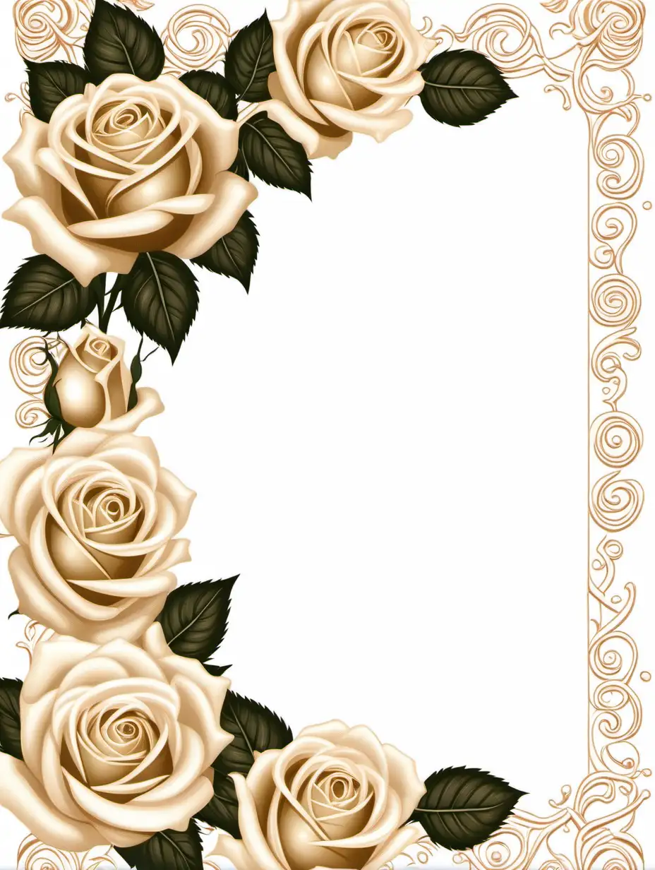 Elegant ChampagneColored Roses Border Design for 5x7 Stationery