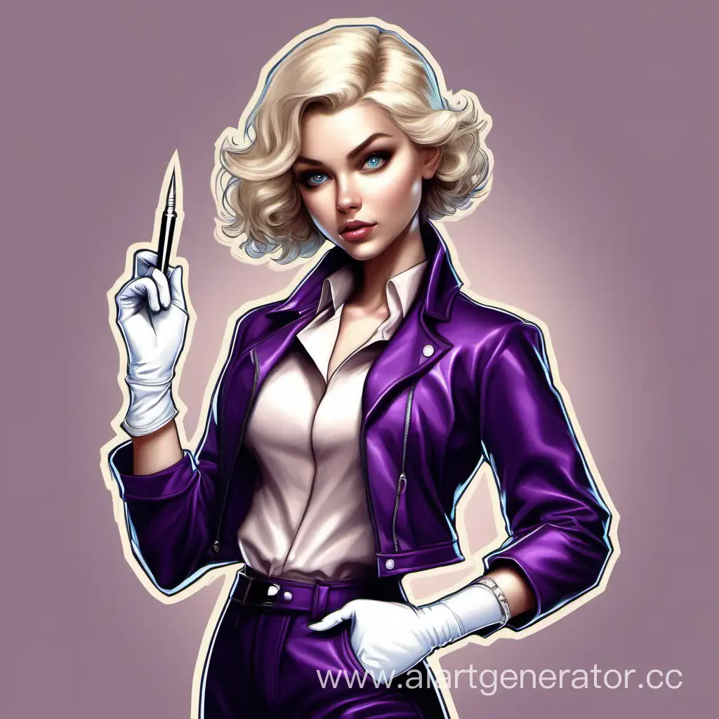 Stylish-Young-Girl-in-Dark-Purple-Ensemble-with-Feather-Pen