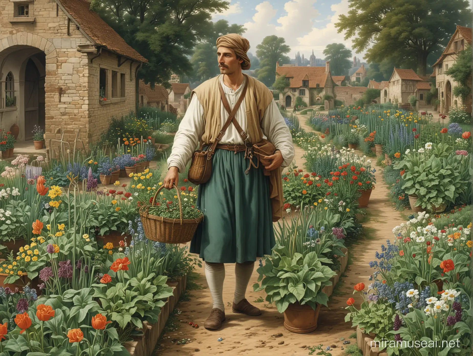 Merchant Gardener in 12th Century Medieval Market