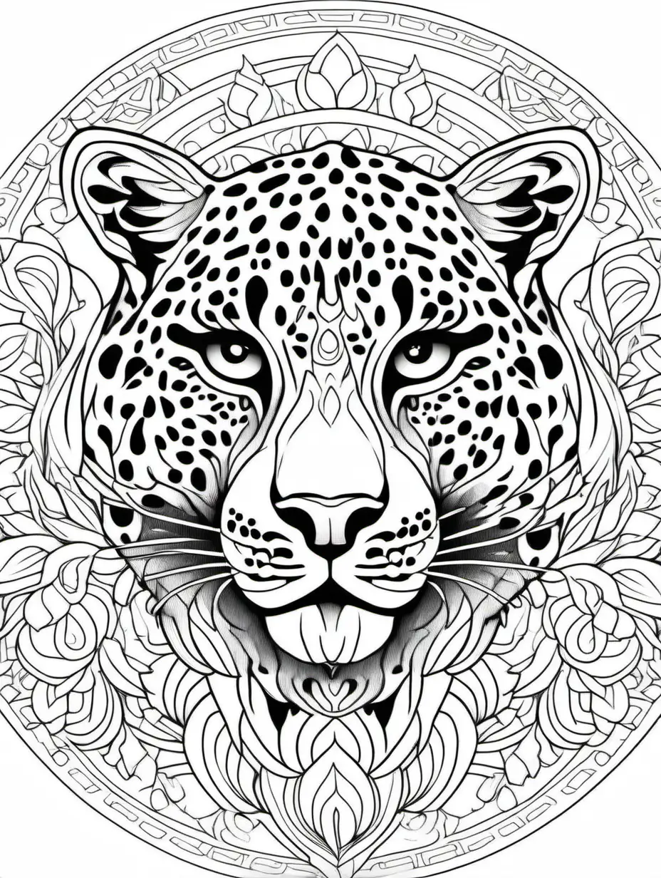 Mandala Leopard Coloring Page for Children on White Background
