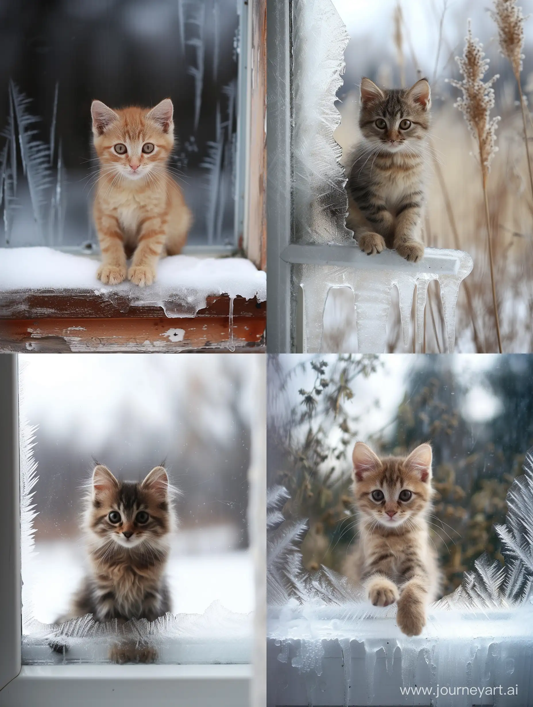 Котик сидит на замёрзшем окне