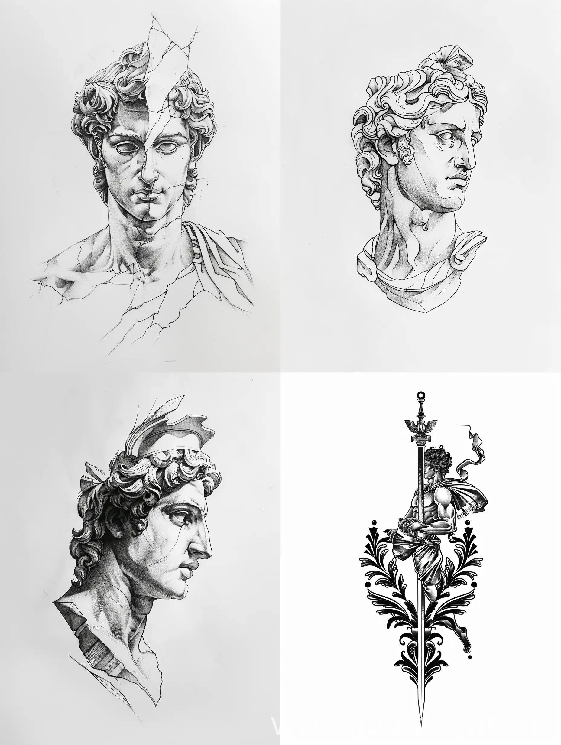 minimalist greek mythology, Apollo tattoo design sketch, white background, symmetry


