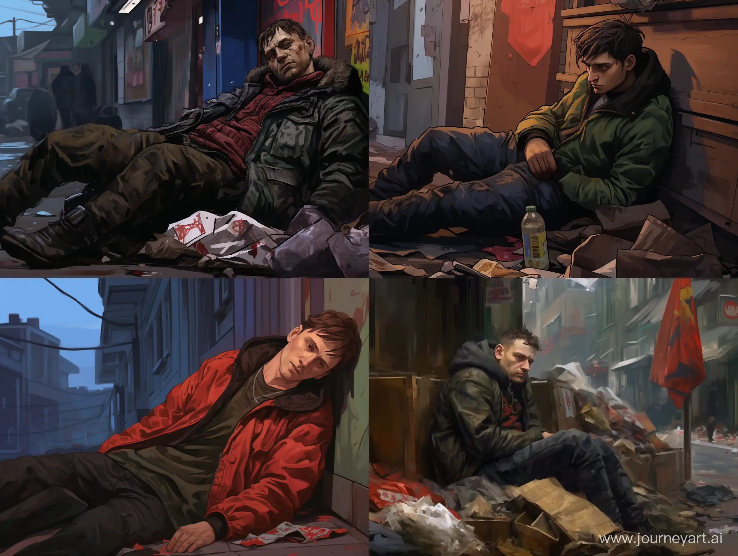 A Russian gopnik fell on homeless people from a dumpster