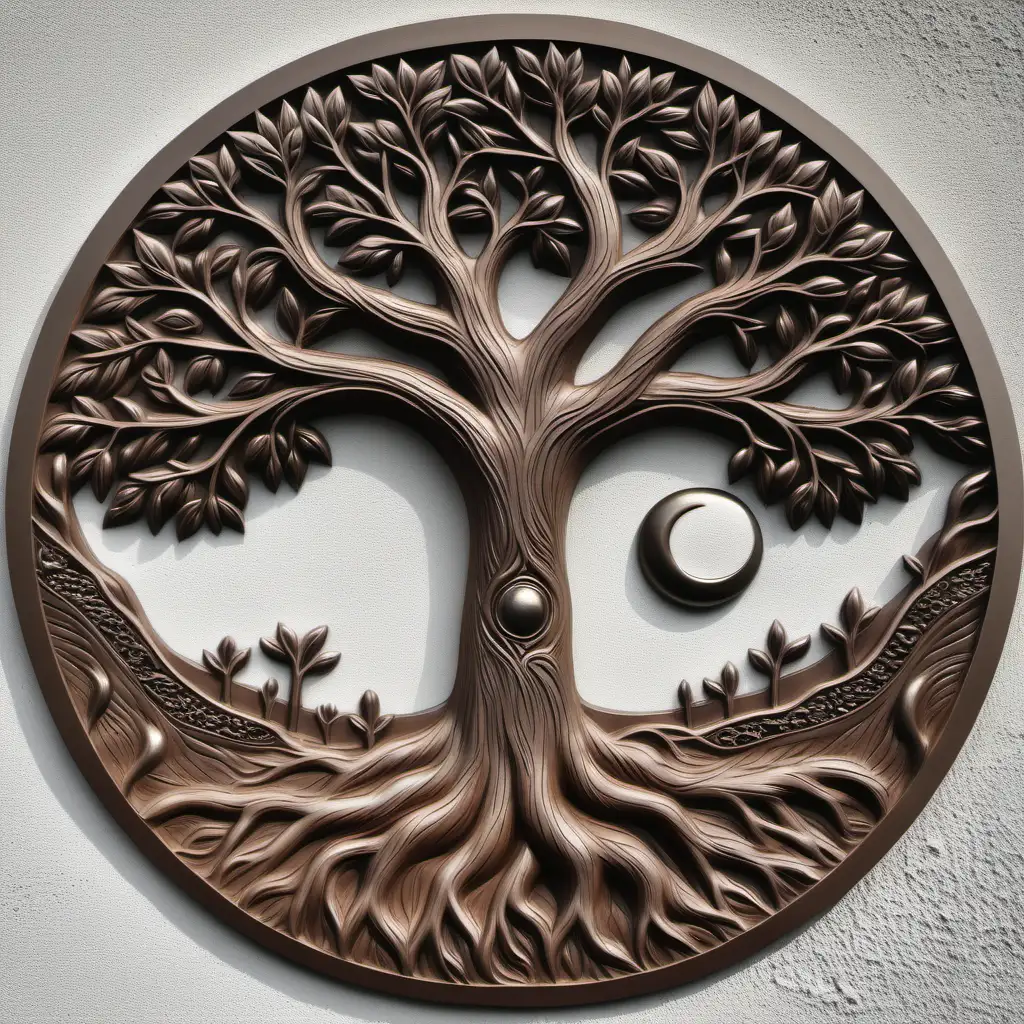 Moonlit Tree of Life Bas Relief Art