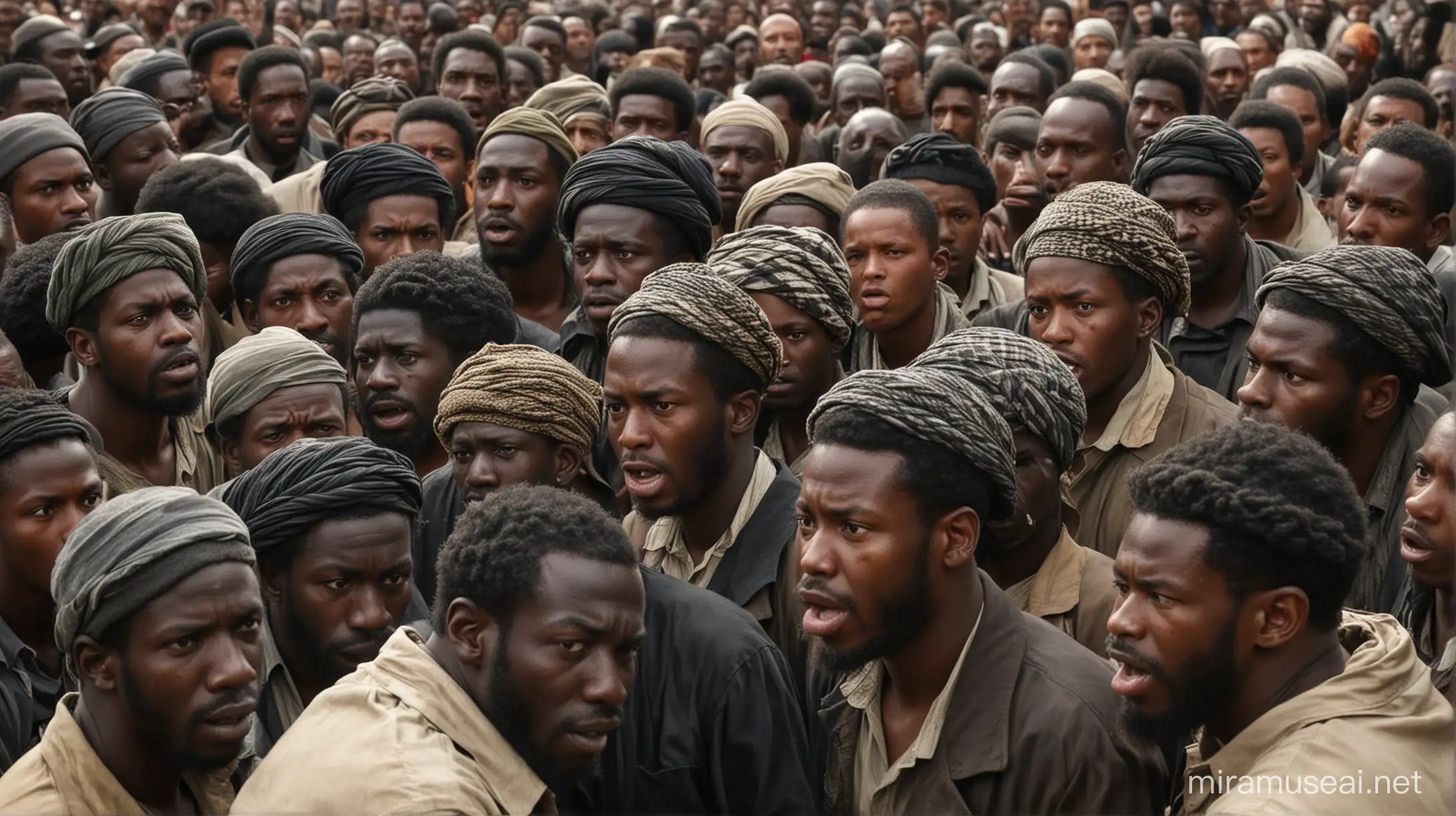 Black African Jew crowd turn there back in anger . ...… hyperrealistic