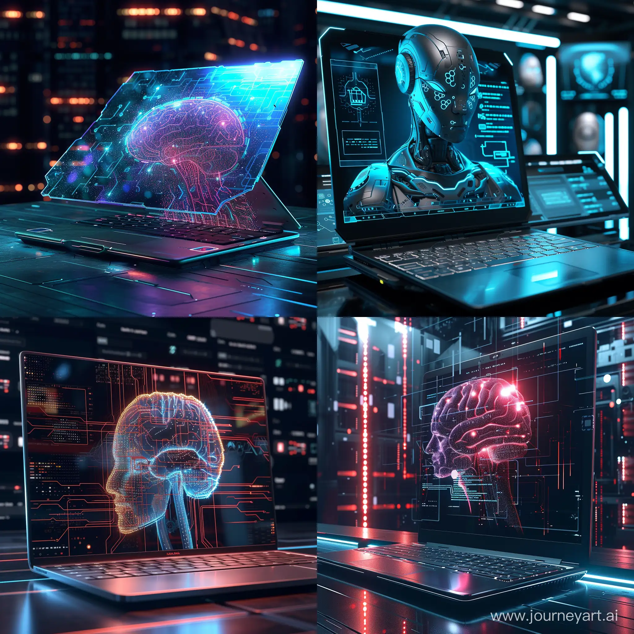 Futuristic laptop, artificial intelligence, in artistic style