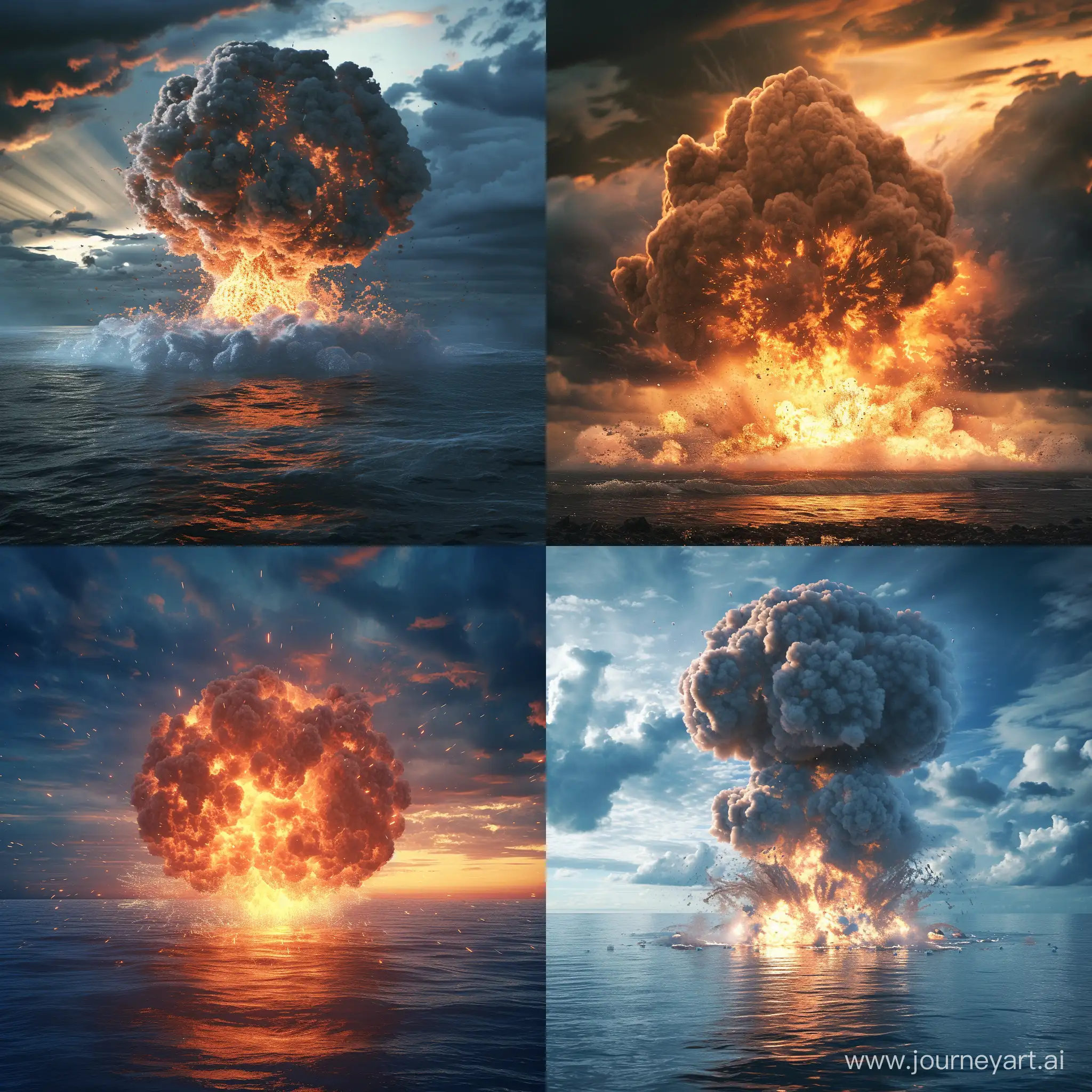 Nuclear explosion by the sea, ultra-detailed, cinematic 
