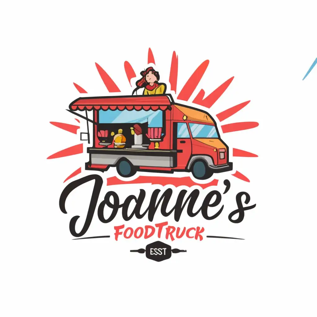 LOGO-Design-For-Joannes-Foodtruck-Warm-and-Inviting-Chef-Mom-with-Food-Truck-Background