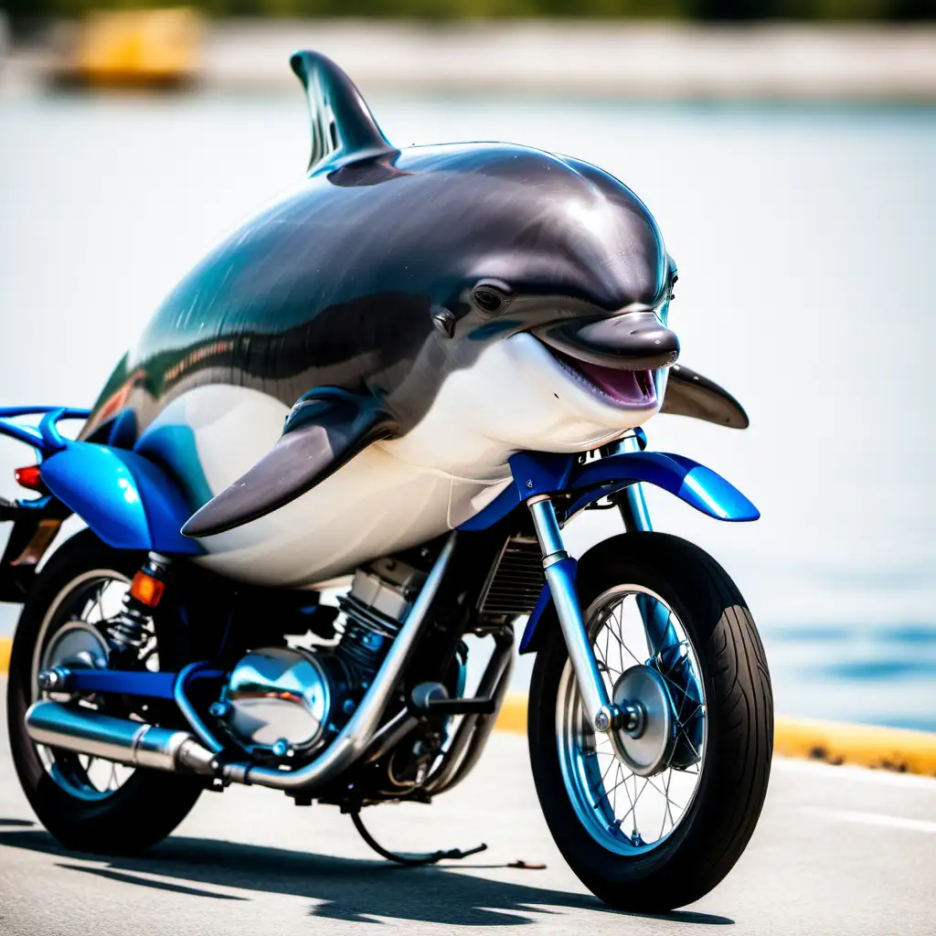 Adventurous Porpoise Riding a Motorcycle