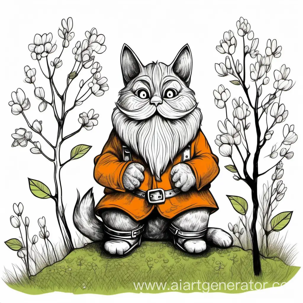 Whimsical-Springtime-Dwarf-Sketch-with-Playful-Cats