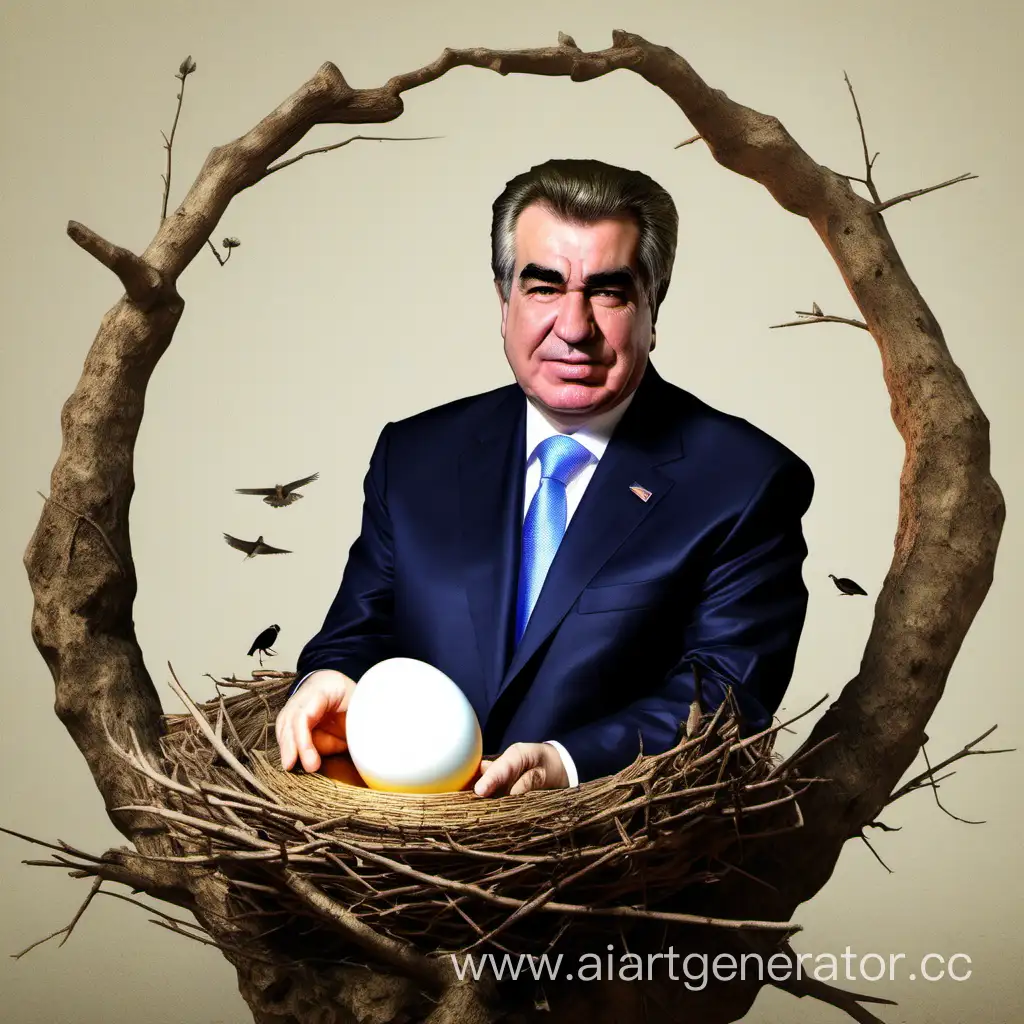 President-Rahmon-of-Tajikistan-Nestled-with-Symbolic-Egg